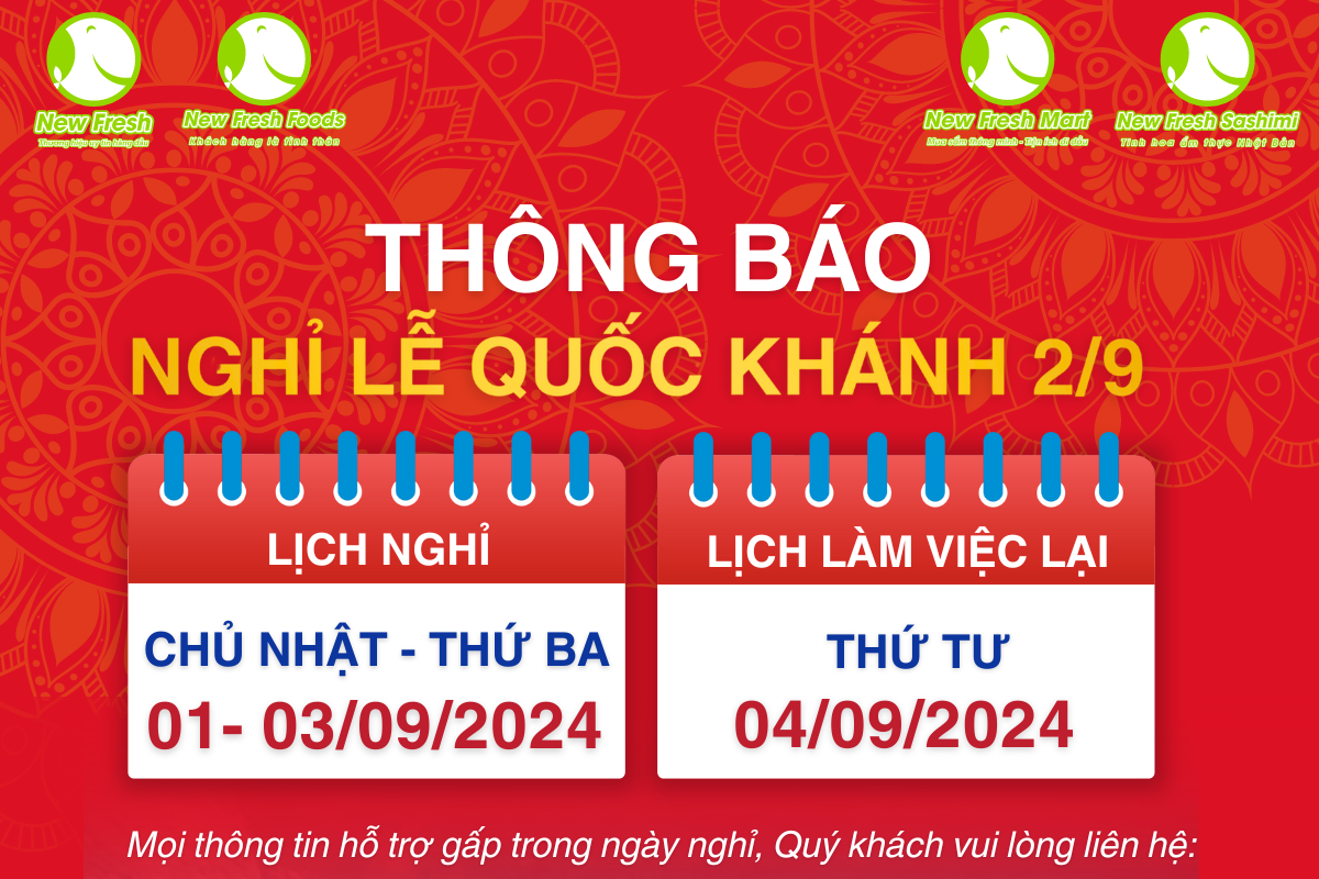 Thông báo nghĩ lễ Quốc Khánh 2-9 công ty New Fresh Foods 